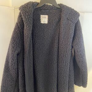 Victoria Secret black plush faux Sherpa jacket hoodie one size pockets